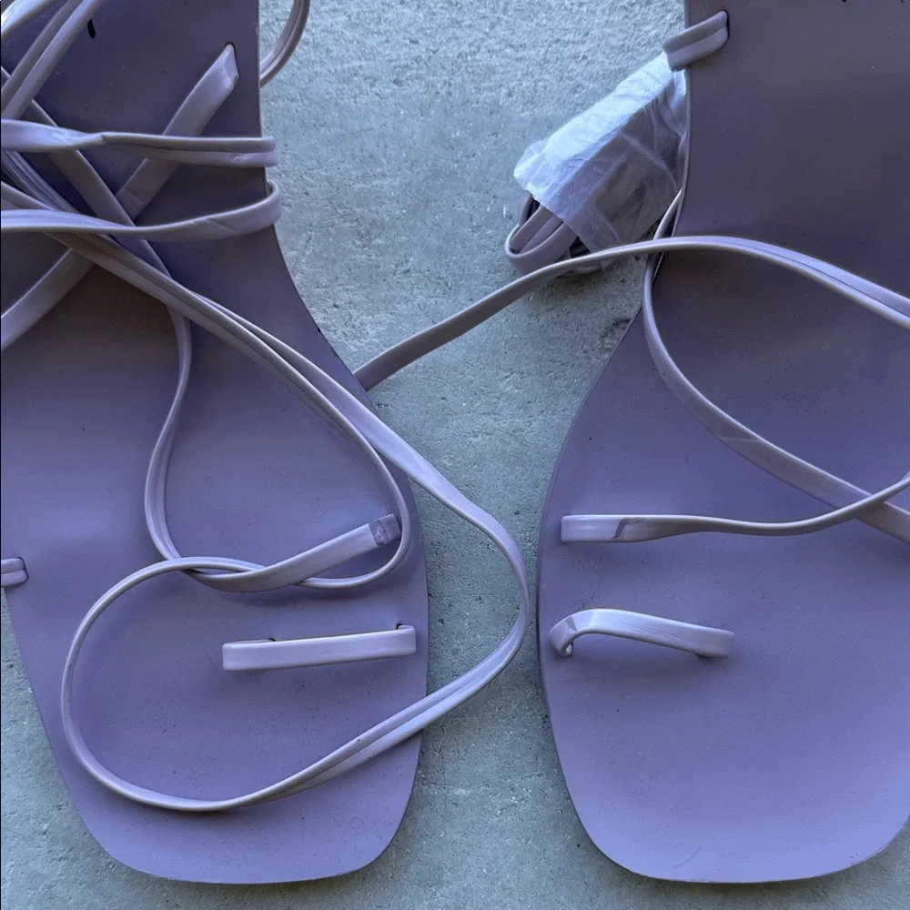 Lace-Up Flat Sandals in Lavender - Picture 4 of 9